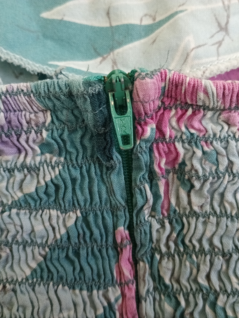 Hilo Hattie Teal Floral Midi Dress with Pink & Lavender Blooms Sun Dress Ruched - Picture 11 of 14